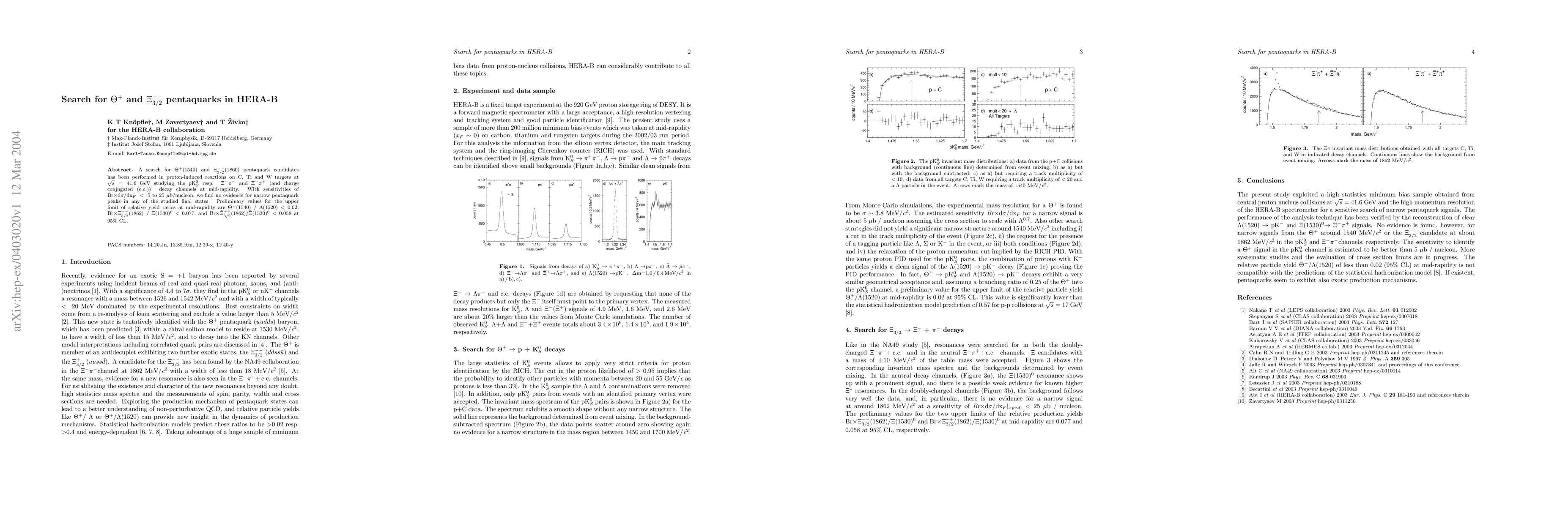 Thumbnail for Search for Theta^+ and Xi^{--}_{3/2} pentaquarks in HERA-B