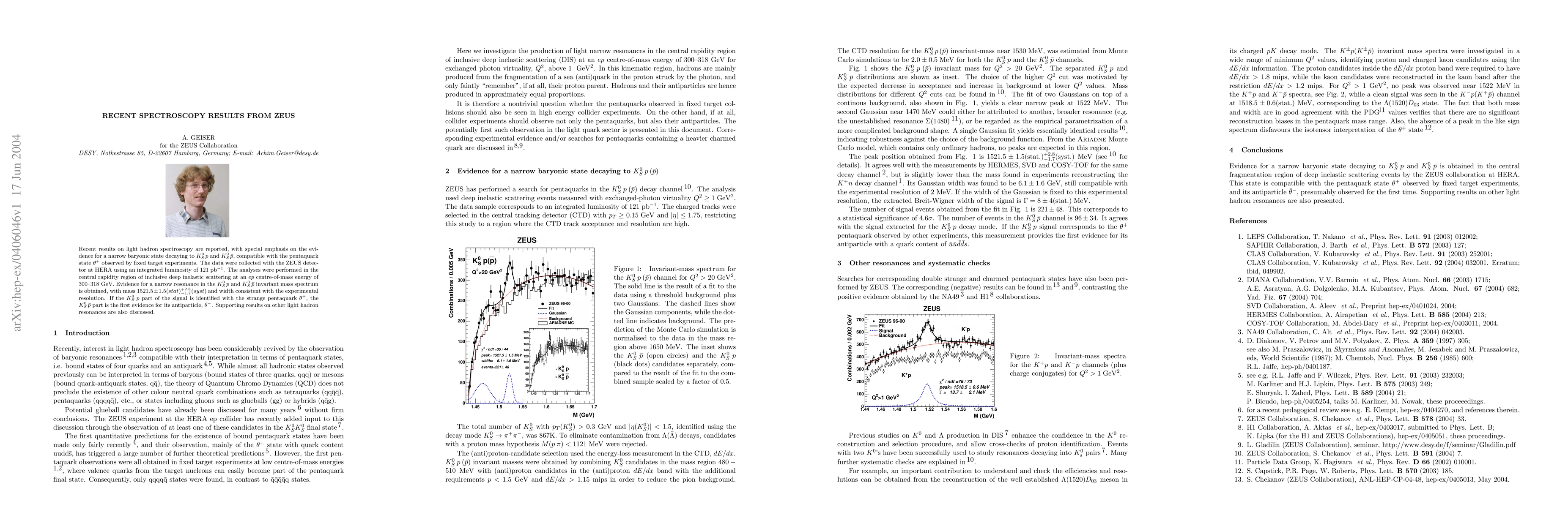 Thumbnail for Recent Spectroscopy Results from ZEUS