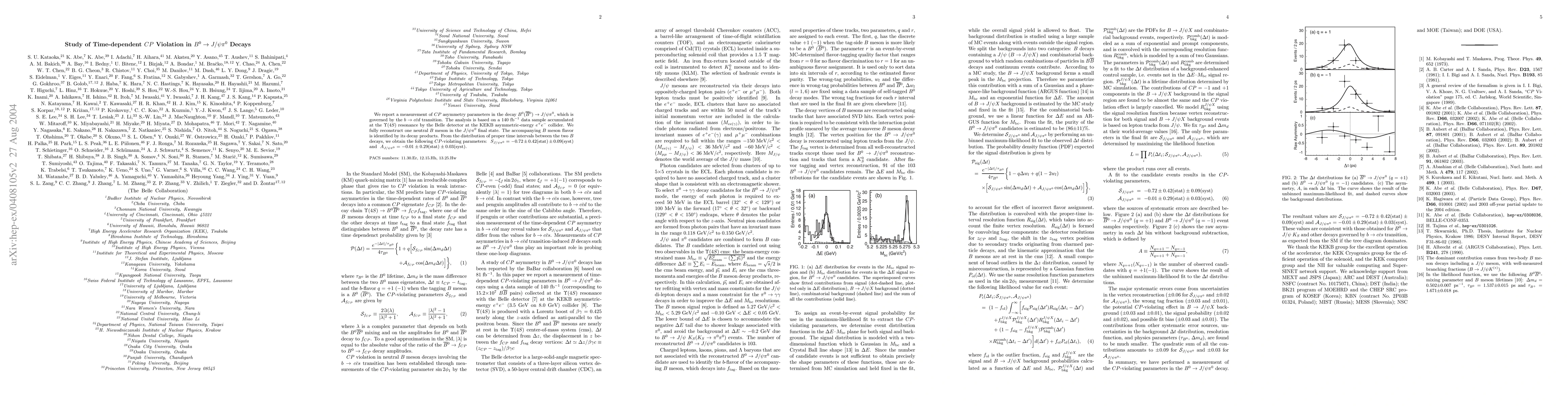 Thumbnail for Study of time-dependent CP violation in B0 -> J/Psi pi0 decays