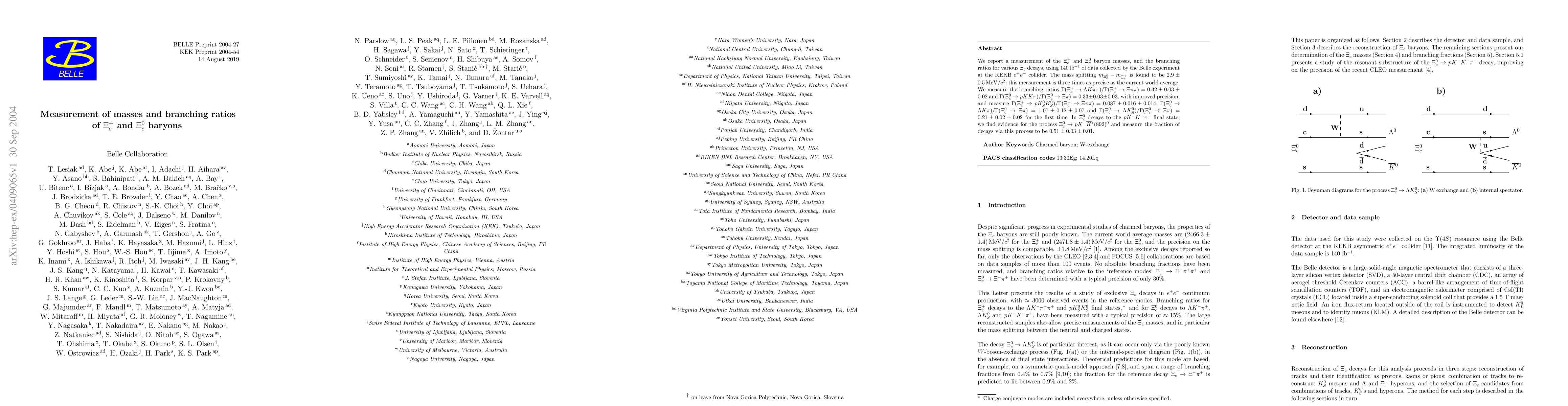 Thumbnail for Measurement of masses and branching ratios of $\Xi_c^+$ and $\Xi_c^0$
  baryons