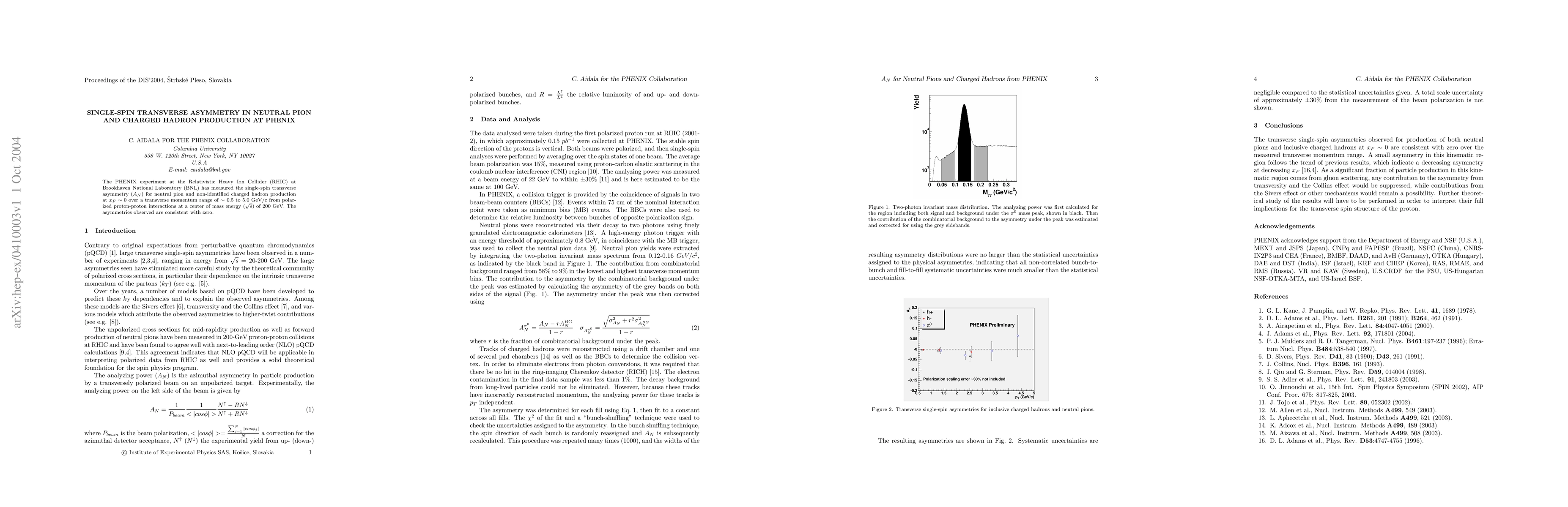 Thumbnail for Single-Spin Transverse Asymmetry in Neutral Pion and Charged Hadron
  Production at PHENIX