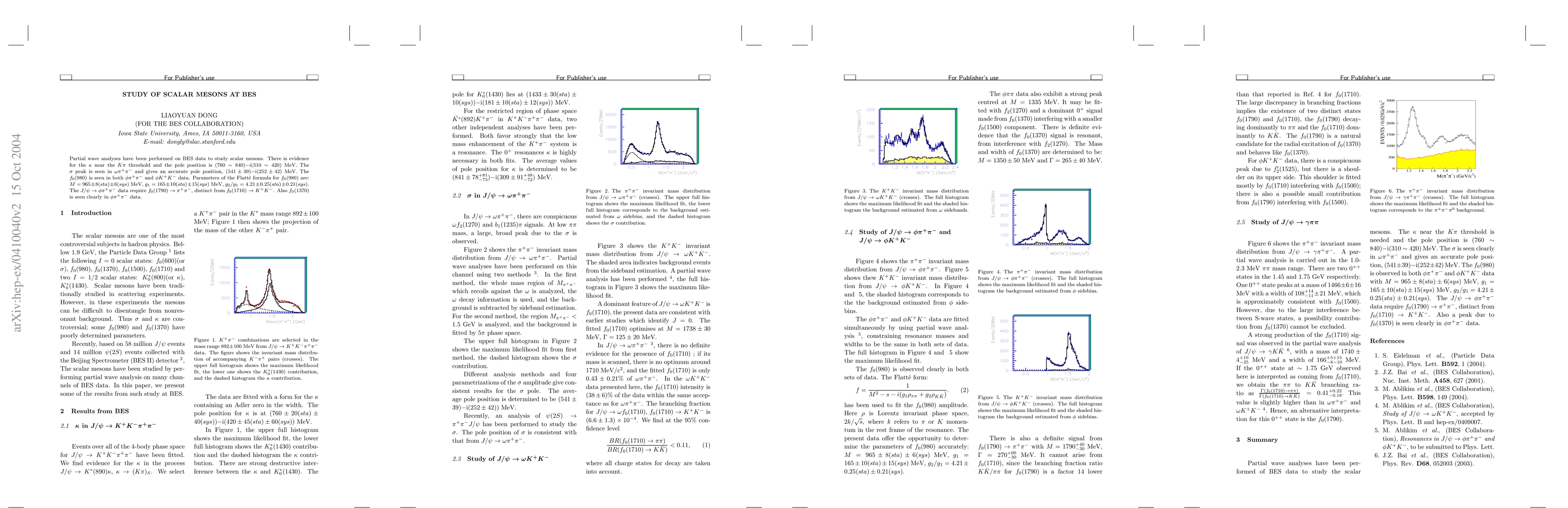 Thumbnail for Study of Scalar Mesons at BES