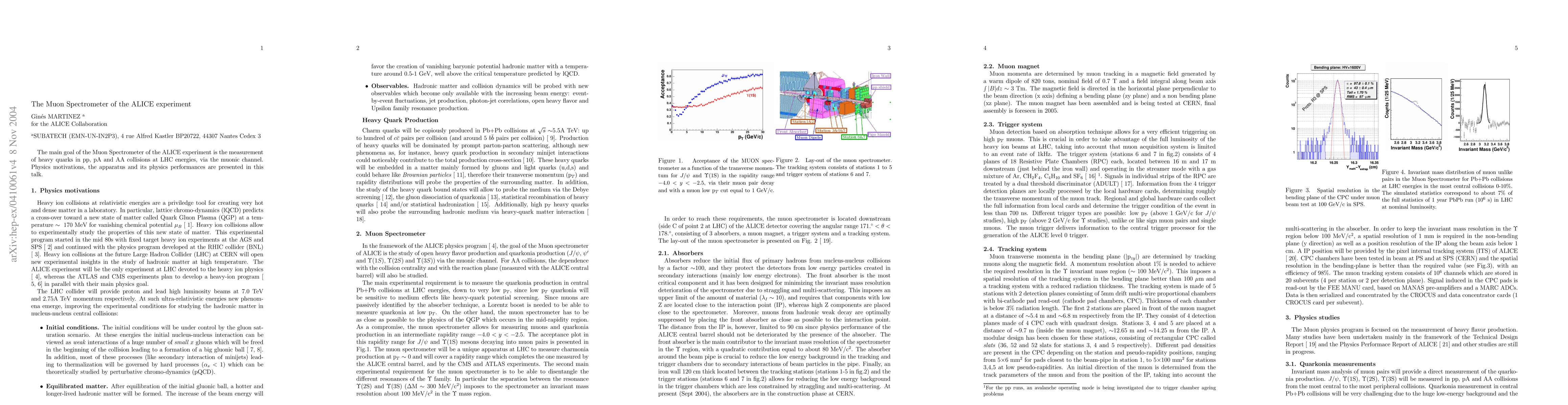 Thumbnail for The Muon Spectrometer of the ALICE experiment
