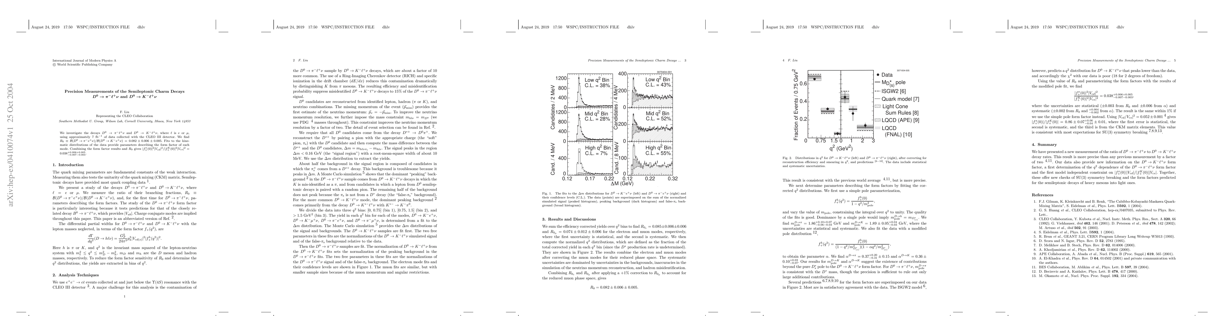 Thumbnail for Precision Measurements of the Semileptonic Charm Decays $D^0 \to \pi^-
  \ell^+ \nu$ and $D^0 \to K^- \ell^+ \nu$