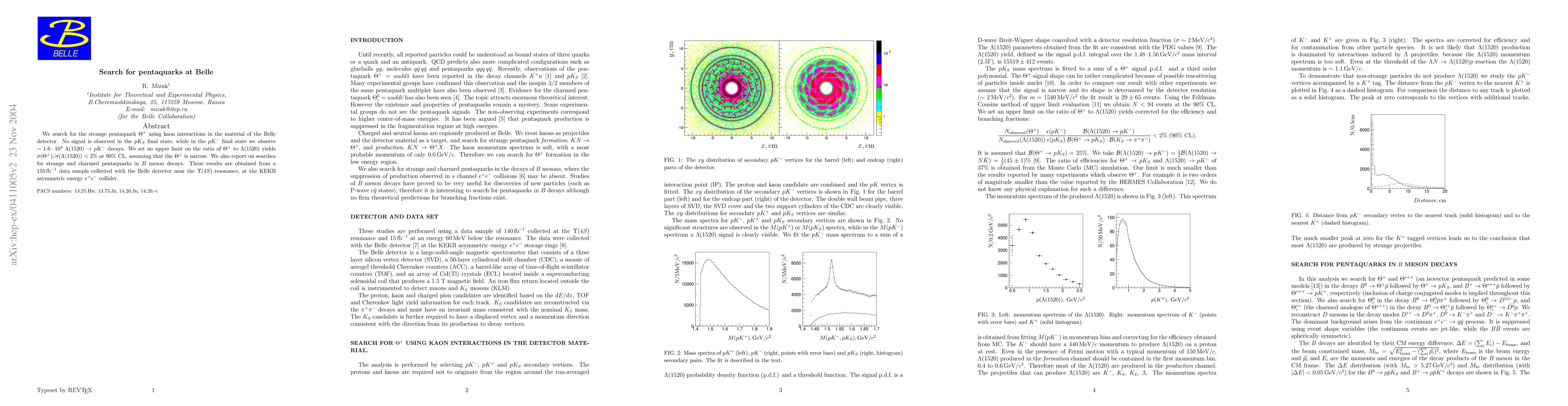 Thumbnail for Search for pentaquarks at Belle