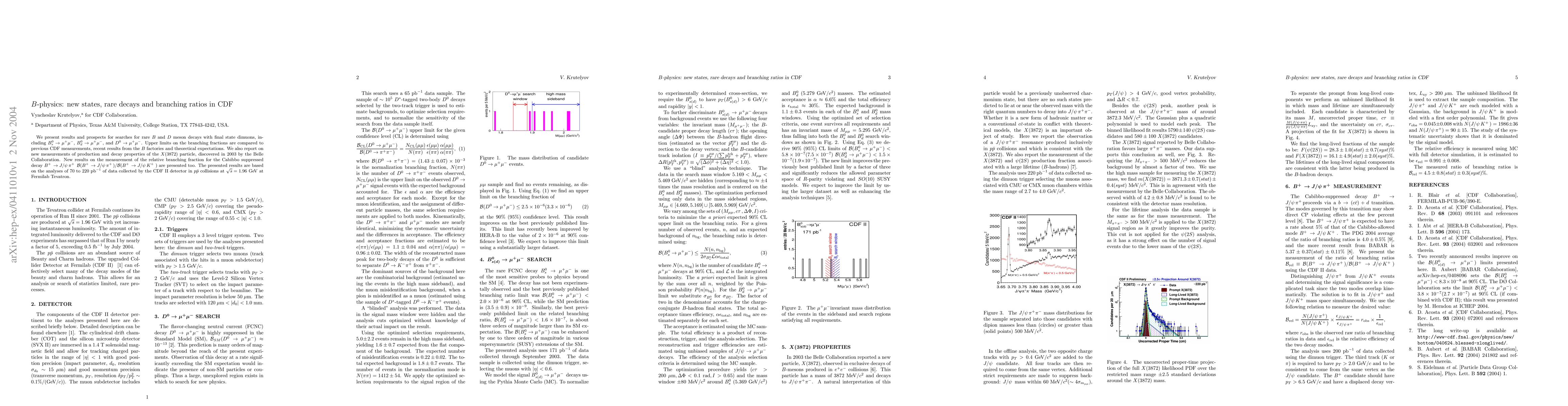 Thumbnail for B-physics: new states, rare decays and branching ratios in CDF