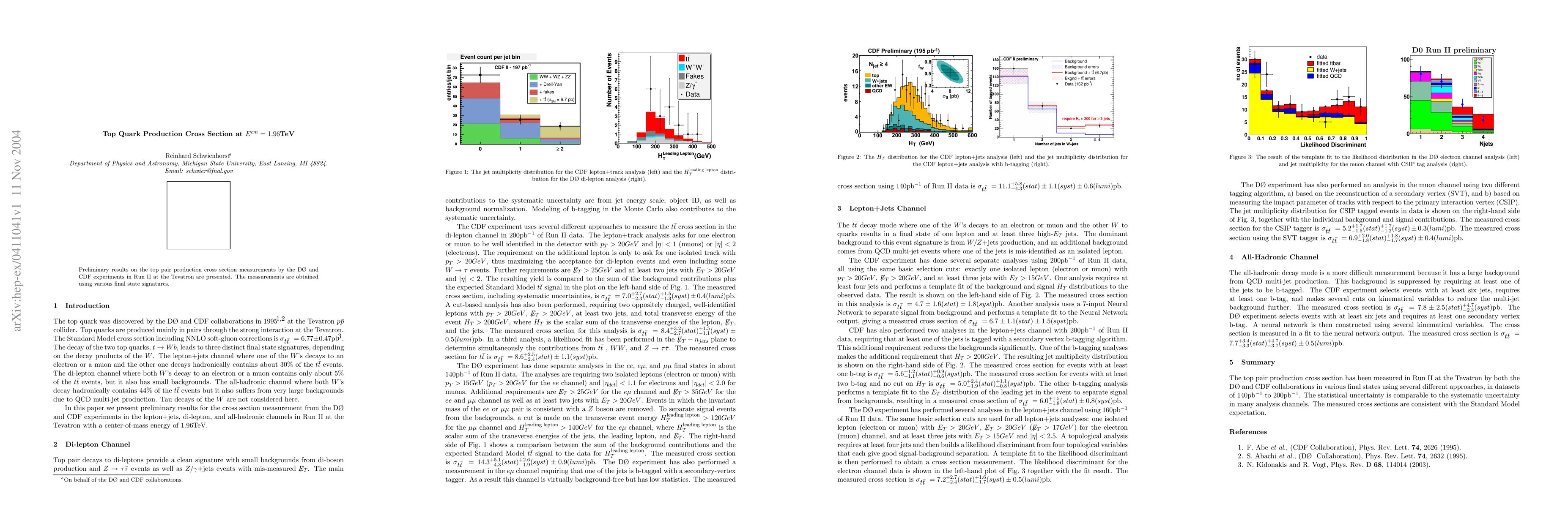 Thumbnail for Top Quark Production Cross Section at E^cm=1.96TeV