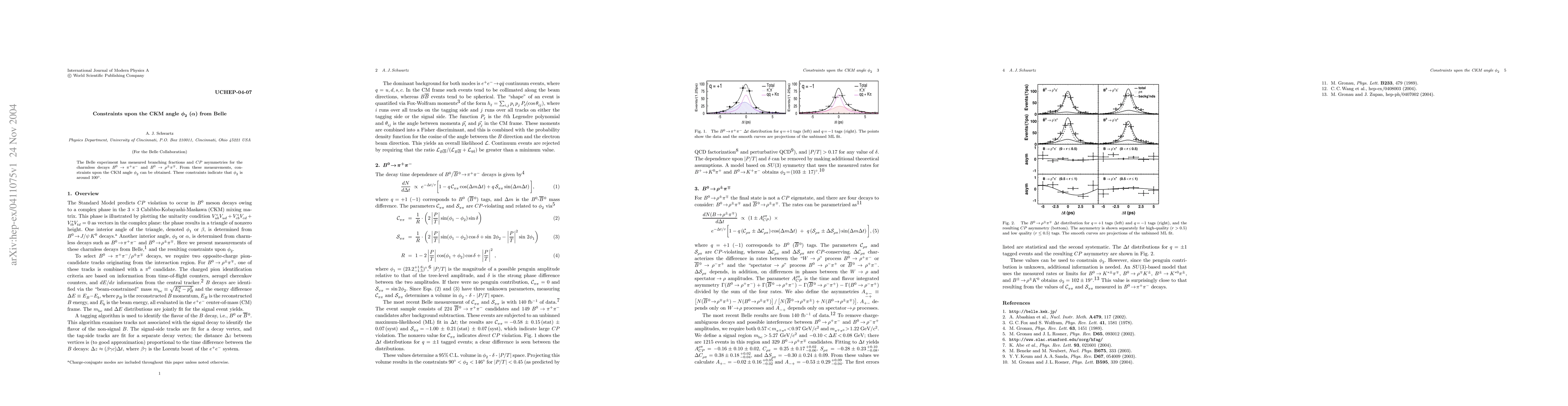 Thumbnail for Constraints upon the CKM angle phi_2 (alpha) from Belle