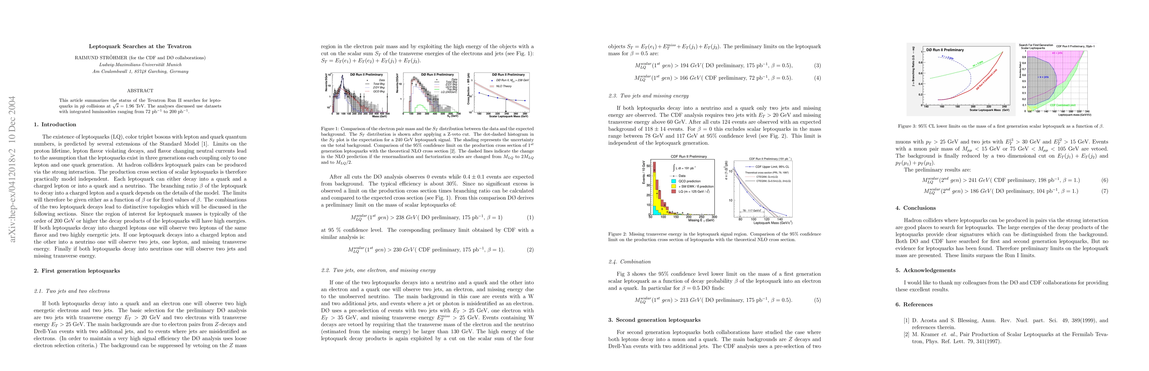 Thumbnail for Leptoquark Search at the Tevatron
