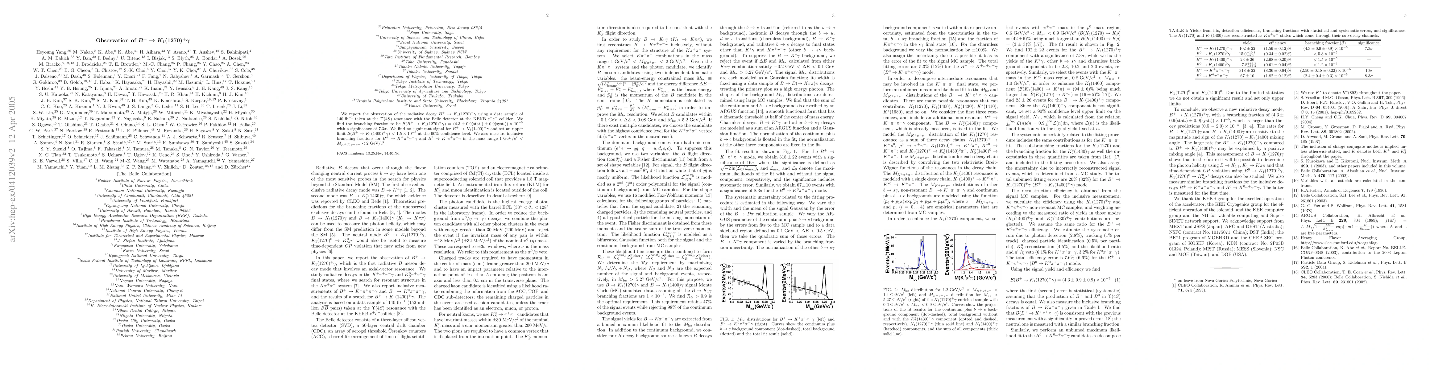 Thumbnail for Observation of B+ --> K1(1270)+ gamma