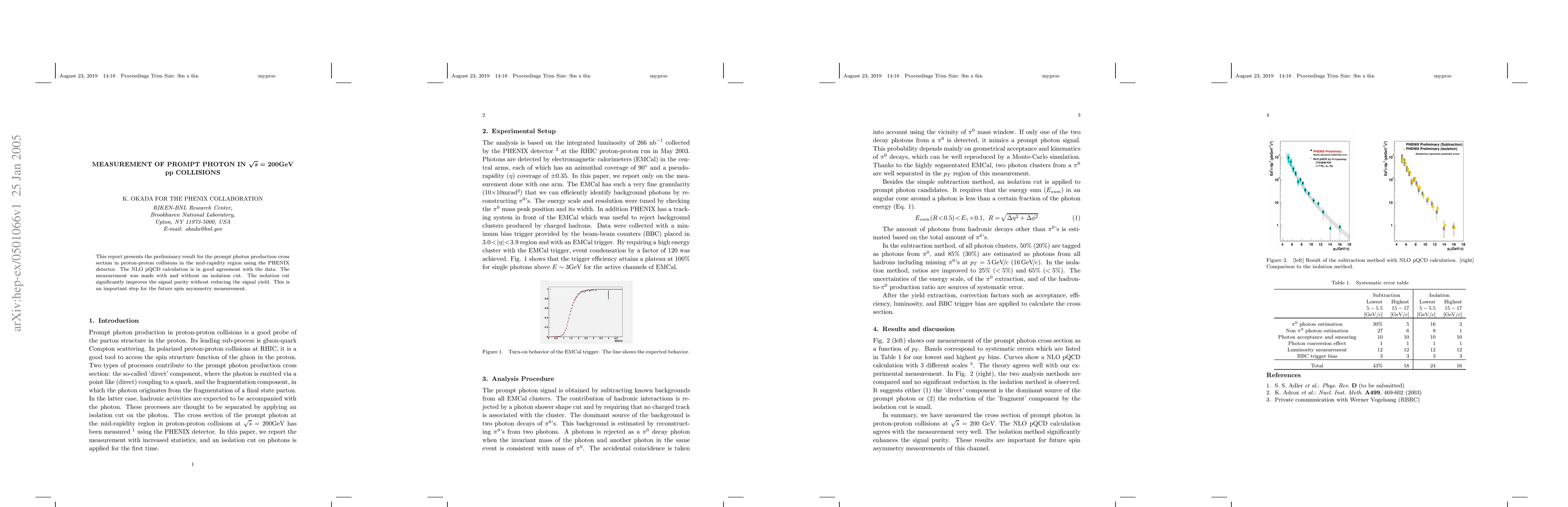 Thumbnail for Measurement of prompt photon in sqrt(s)=200GeV pp collisions