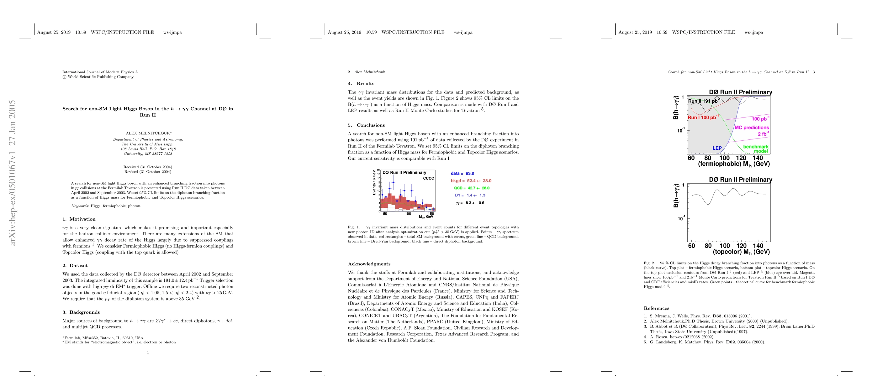 Thumbnail for Search for non-SM Light Higgs Boson in the h -> to gamma gamma Channel
  at D0 in Run II