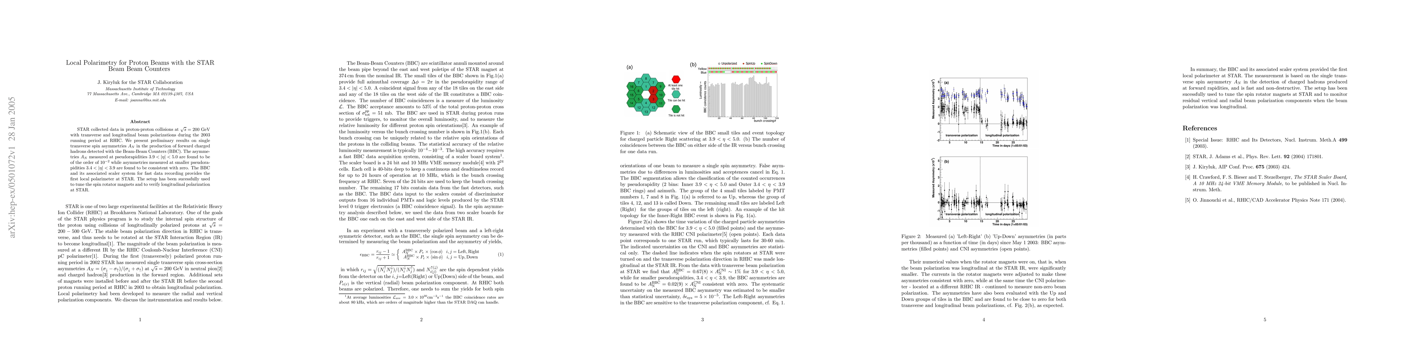 Thumbnail for Local Polarimetry for Proton Beams with the STAR Beam Beam Counters