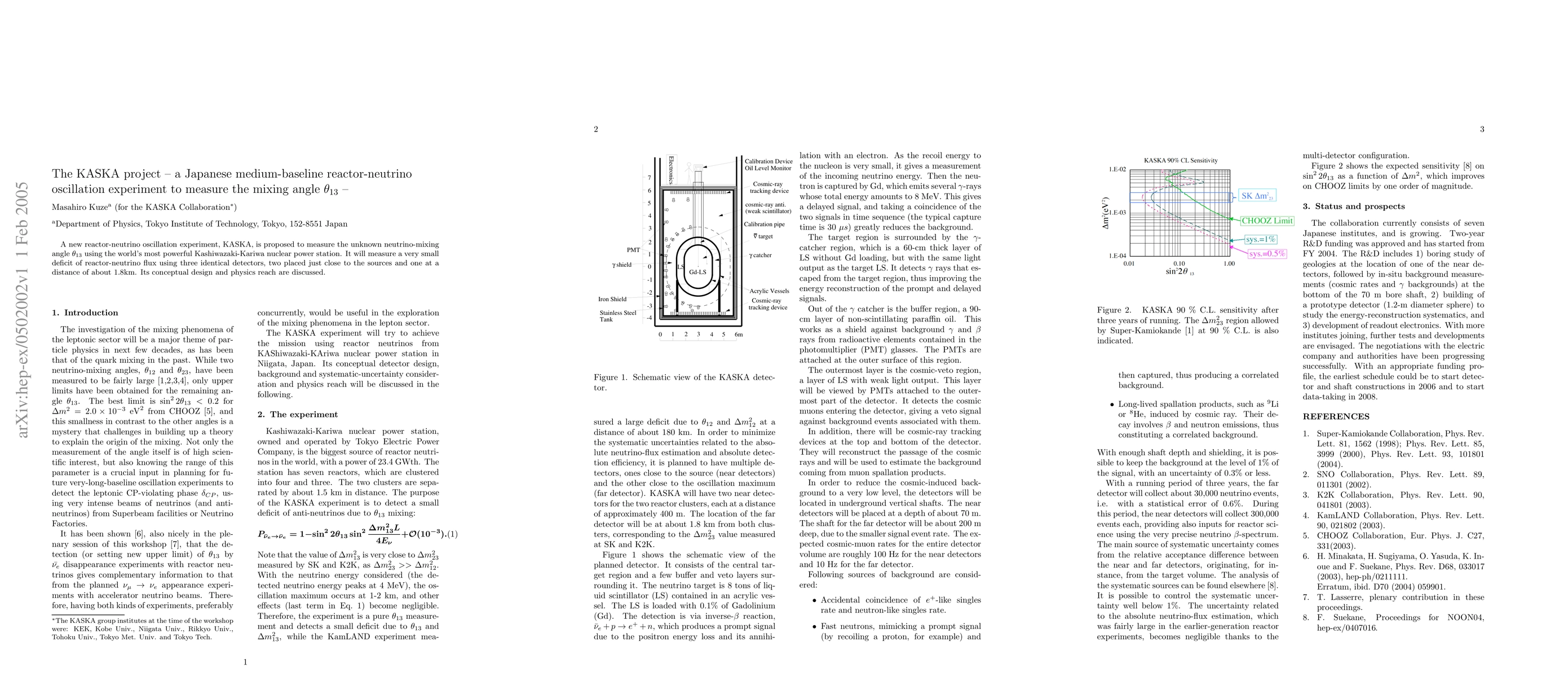 Thumbnail for The KASKA project - a Japanese medium-baseline reactor-neutrino
  oscillation experiment to measure the mixing angle $\theta_{13}$ -