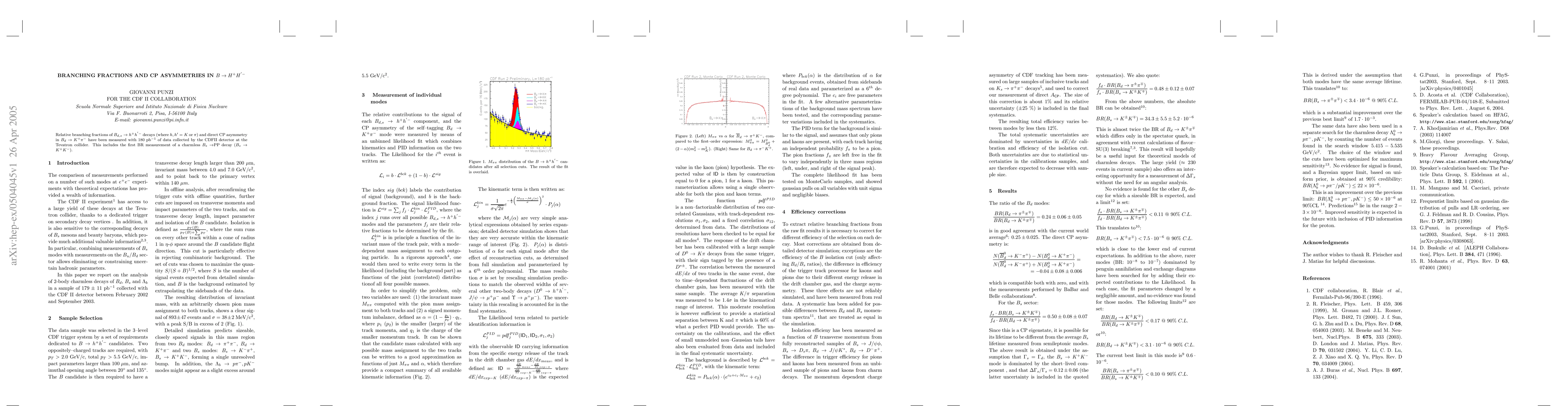 Thumbnail for Branching fractions and CP asymmetries in B --> h+ h'-