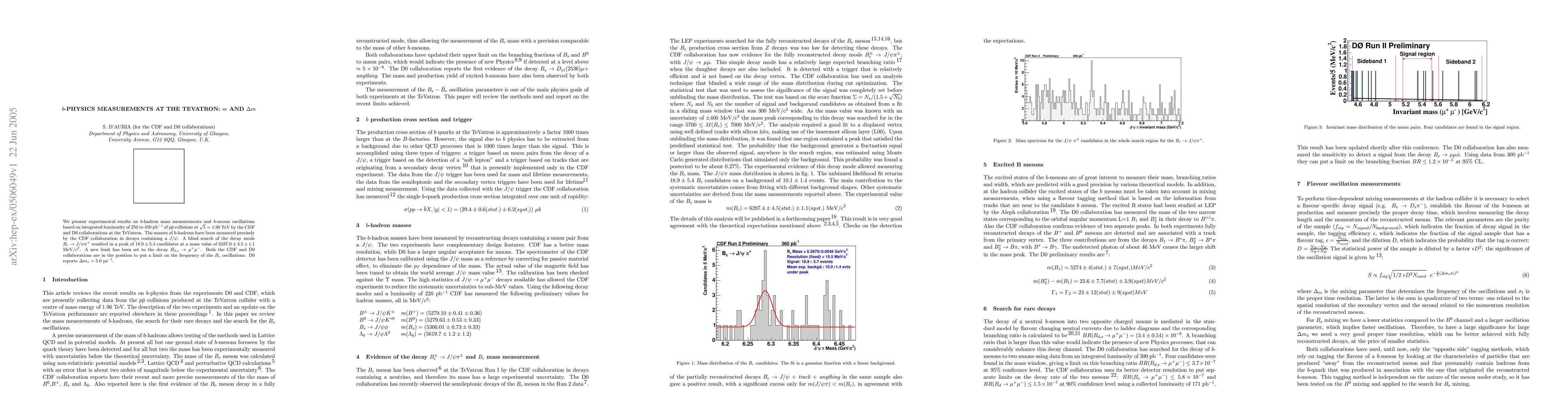 Thumbnail for b-Physics measurements at the Tevatron: m and Delta m