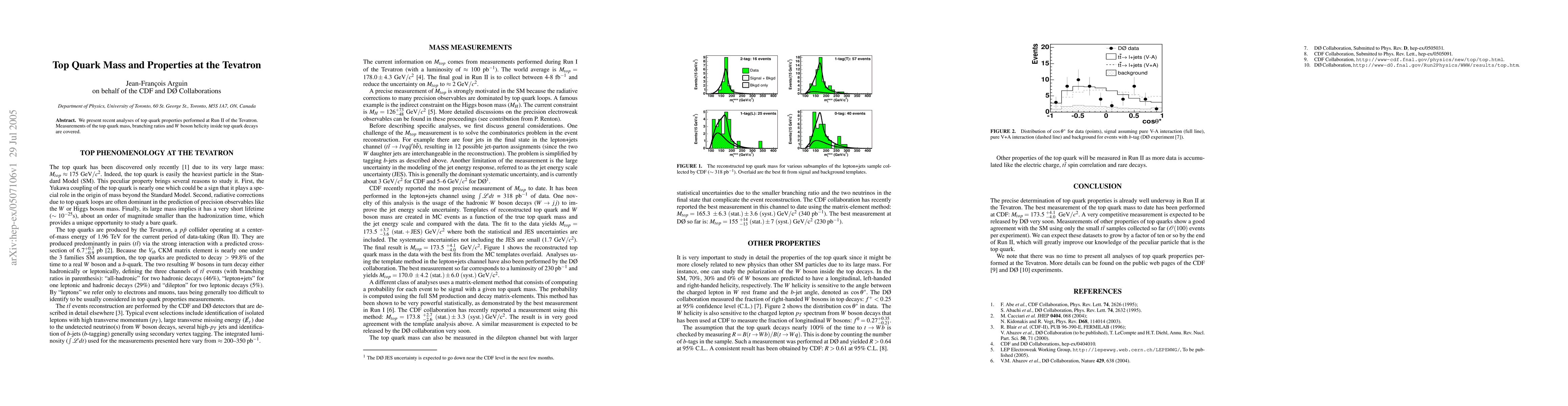 Thumbnail for Top quark mass and properties at the Tevatron
