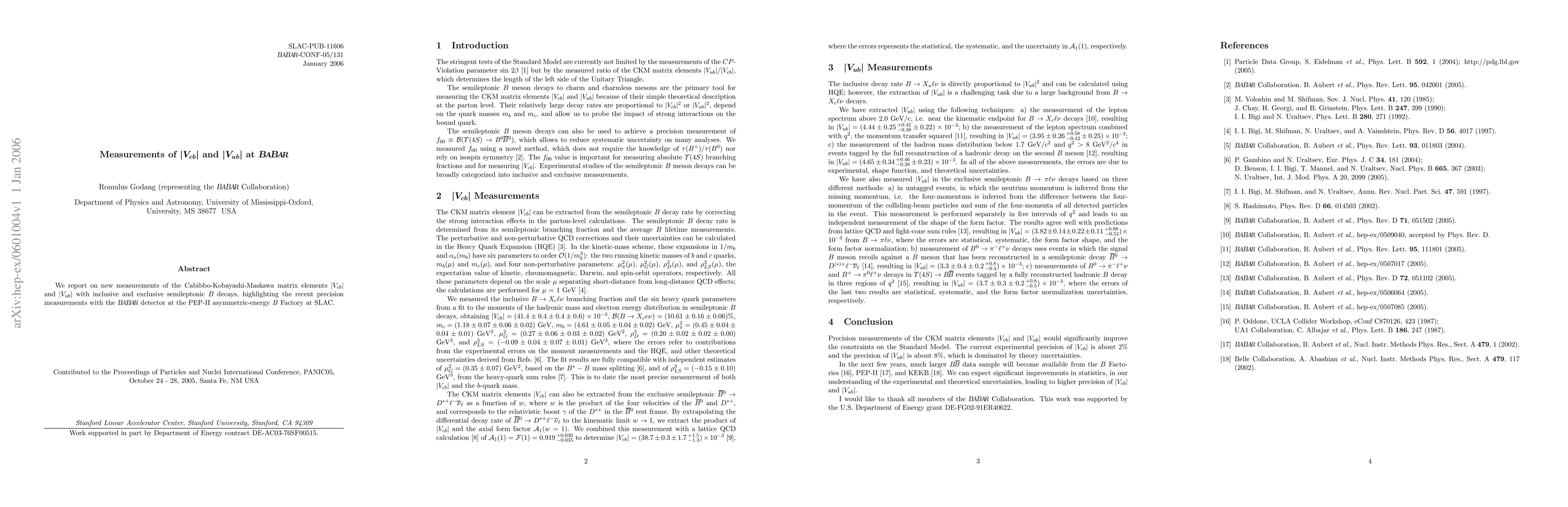 Thumbnail for Measurements of |V_{cb}| and |V_{ub}| at BABAR