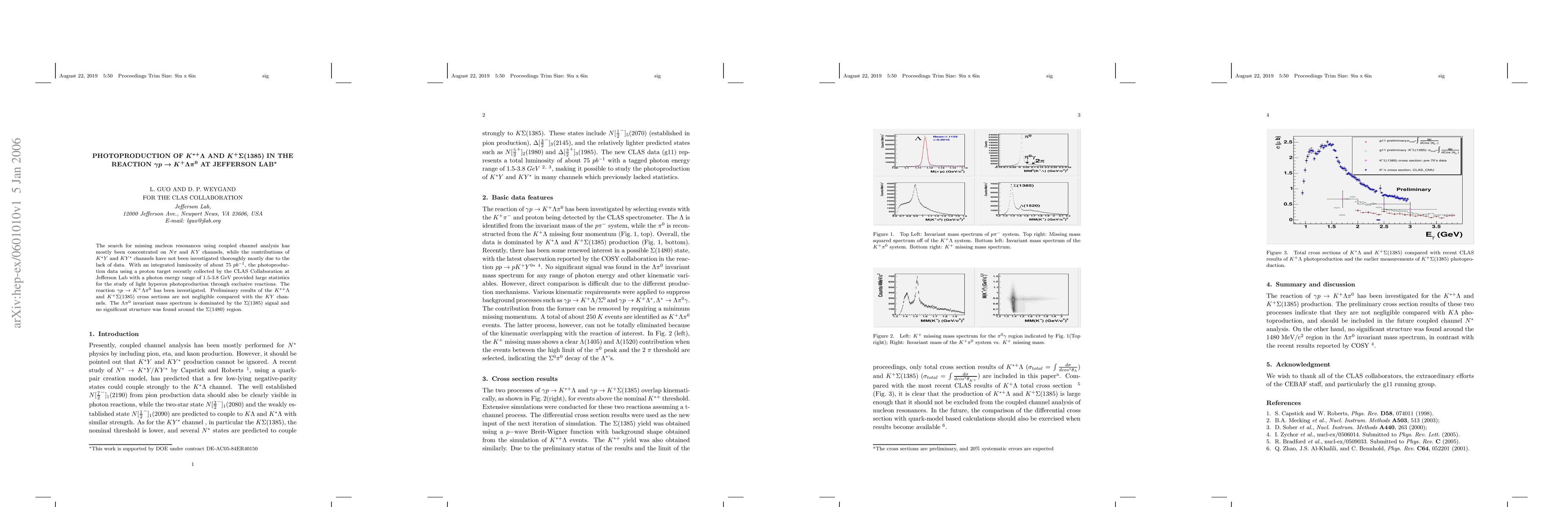 Thumbnail for Photoproduction of $K^{*+}\Lambda$ and $K^+\Sigma(1385)$ in the reaction
  $\gamma \lowercase{p} \to K^+ \Lambda \pi^0 $ at Jefferson Lab