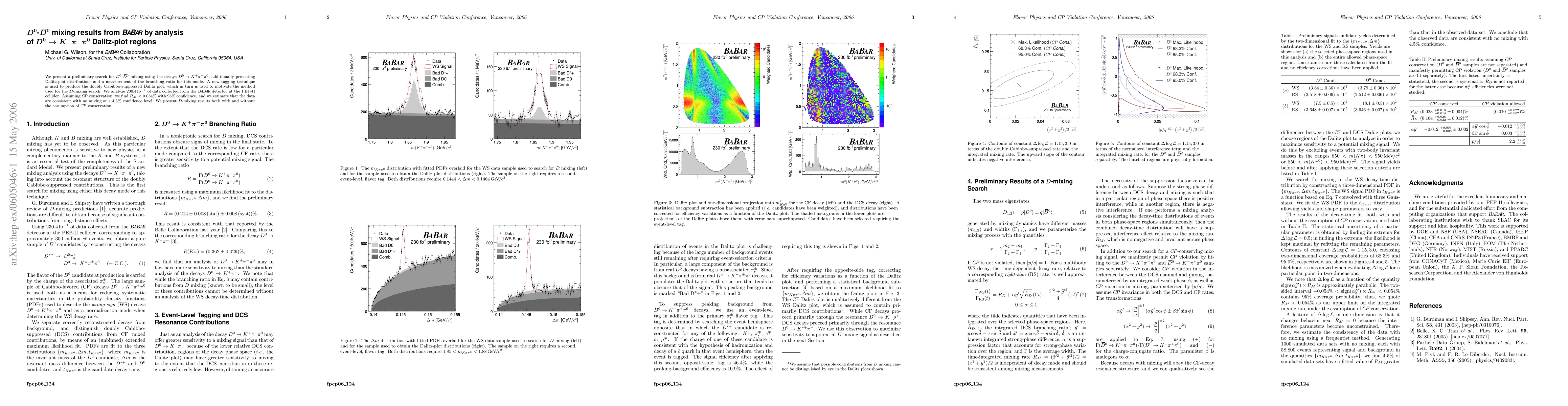 Thumbnail for D0--anti-D0 mixing results from BaBar by analysis of D0 --> K+ pi- pi0
  Dalitz-plot regions