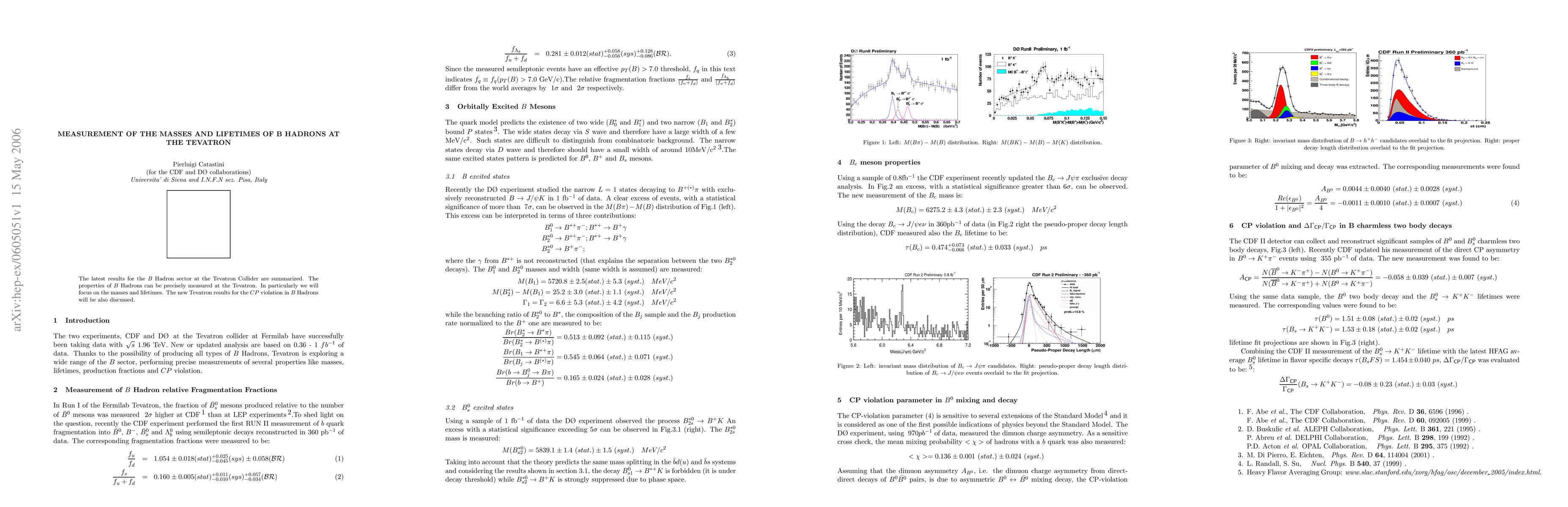 Thumbnail for Measurement of the Masses and Lifetimes of B Hadrons at the Tevatron
