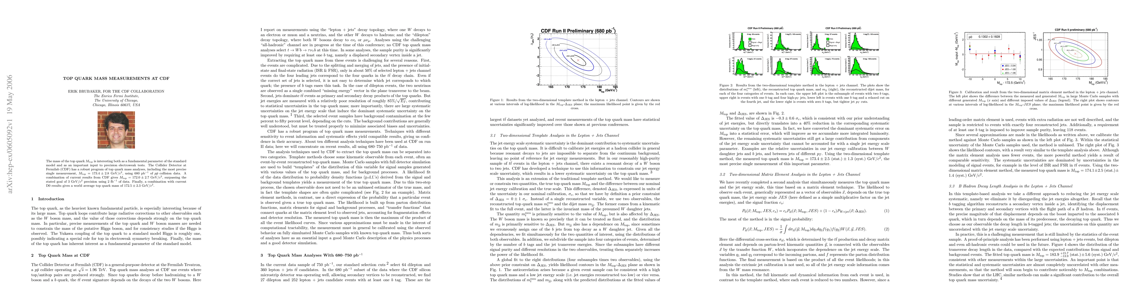 Thumbnail for Top Quark Mass Measurements at CDF