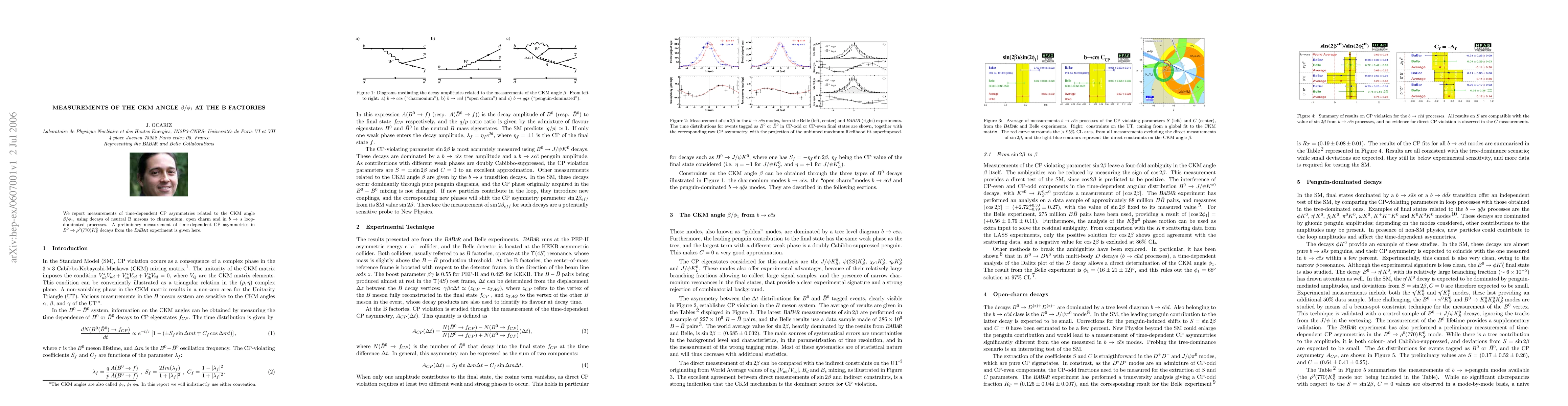 Thumbnail for Measurements of the CKM angle $\beta/\phi_1$ at the B Factories