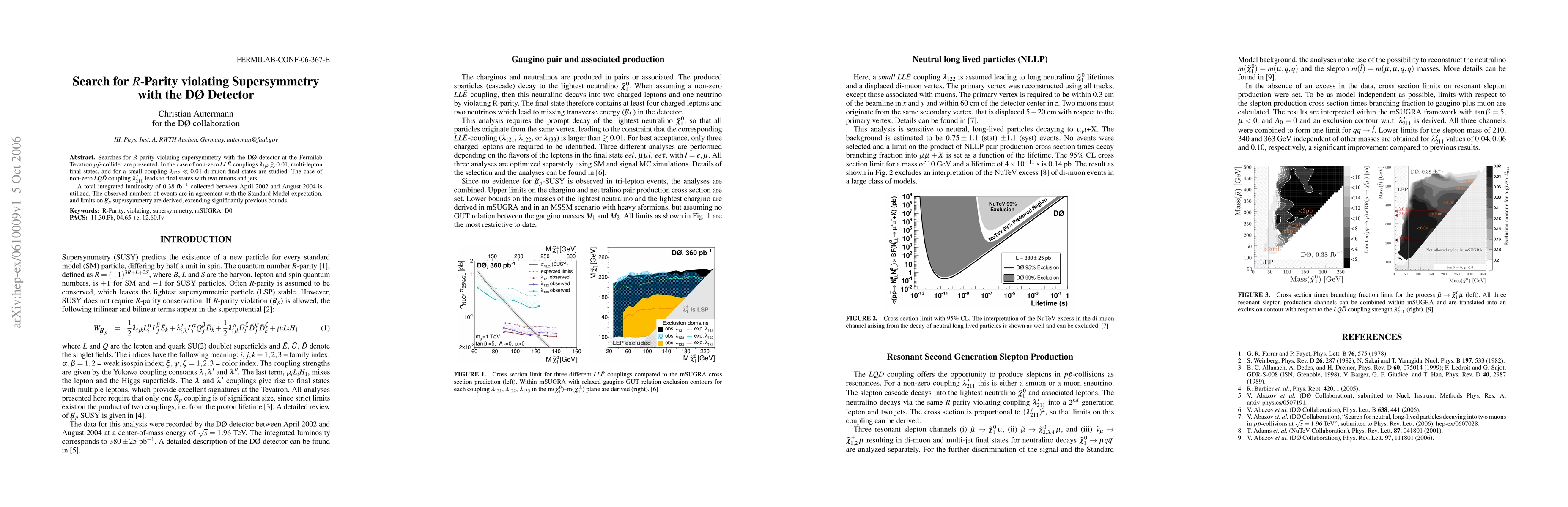 Thumbnail for Search for R-Parity violating Supersymmetry with the D0 Detector