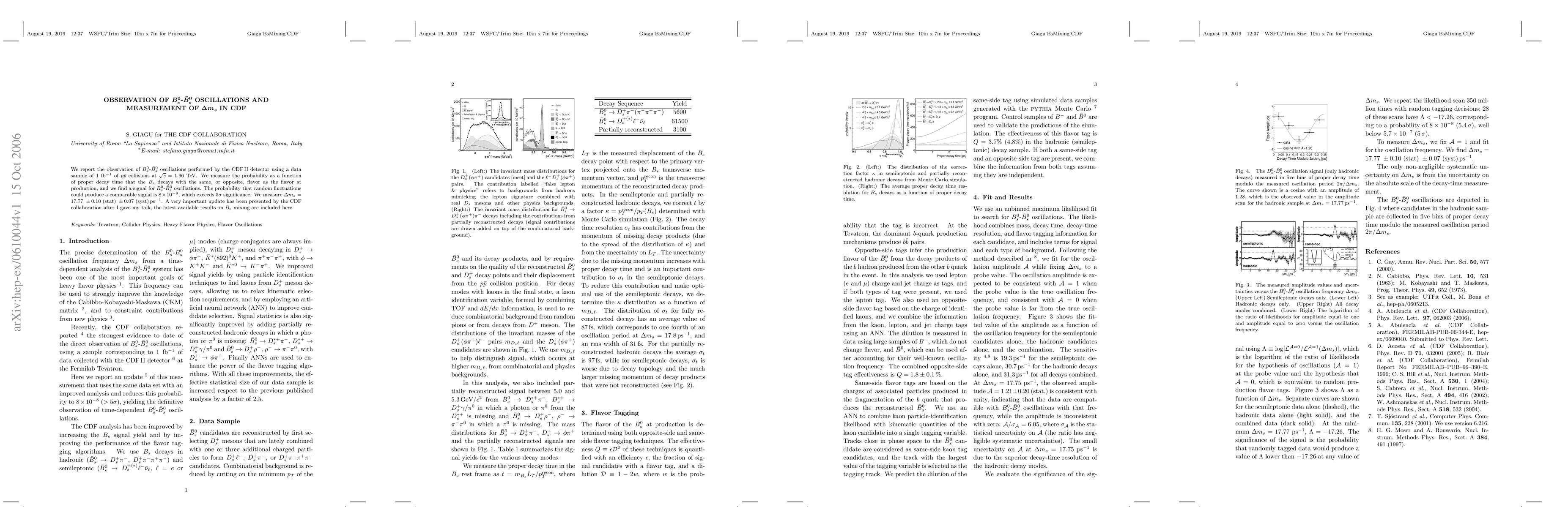Thumbnail for Observation of $B_s^0-\bar{B}_s^0$ Oscillations and Measurement of
  $\Delta m_s$ in CDF