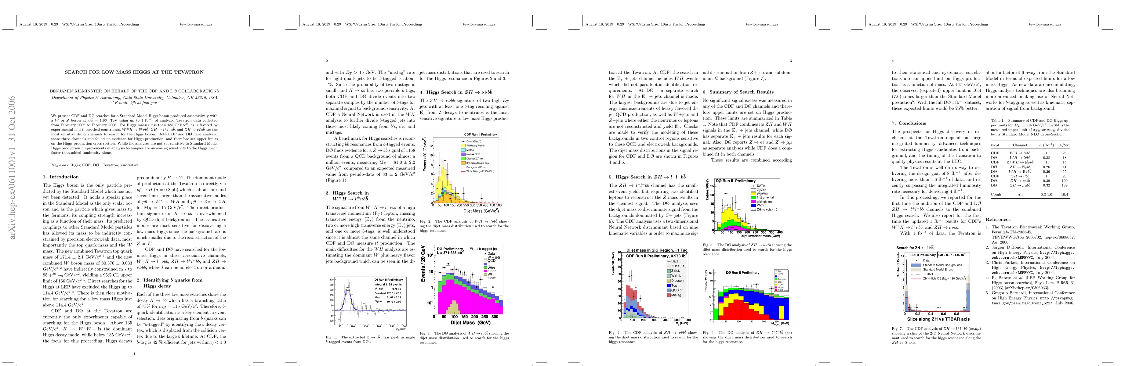 Thumbnail for Search for Low Mass Higgs at the Tevatron