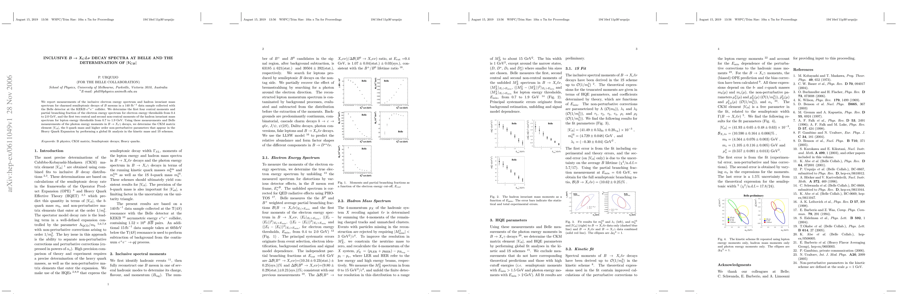 Thumbnail for Inclusive $B \to X_c l \nu$ decay spectra at Belle and the determination
  of $|V_{cb}|$