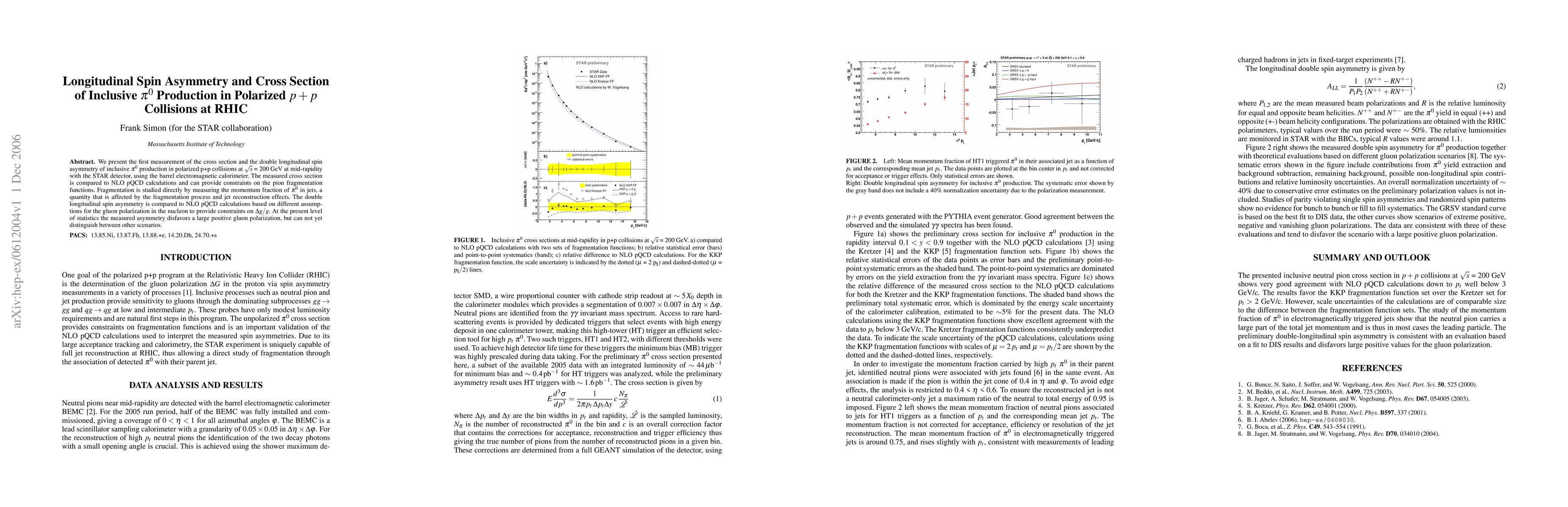 Thumbnail for Longitudinal Spin Asymmetry and Cross Section of Inclusive pi0
  Production in Polarized p+p Collisions at RHIC
