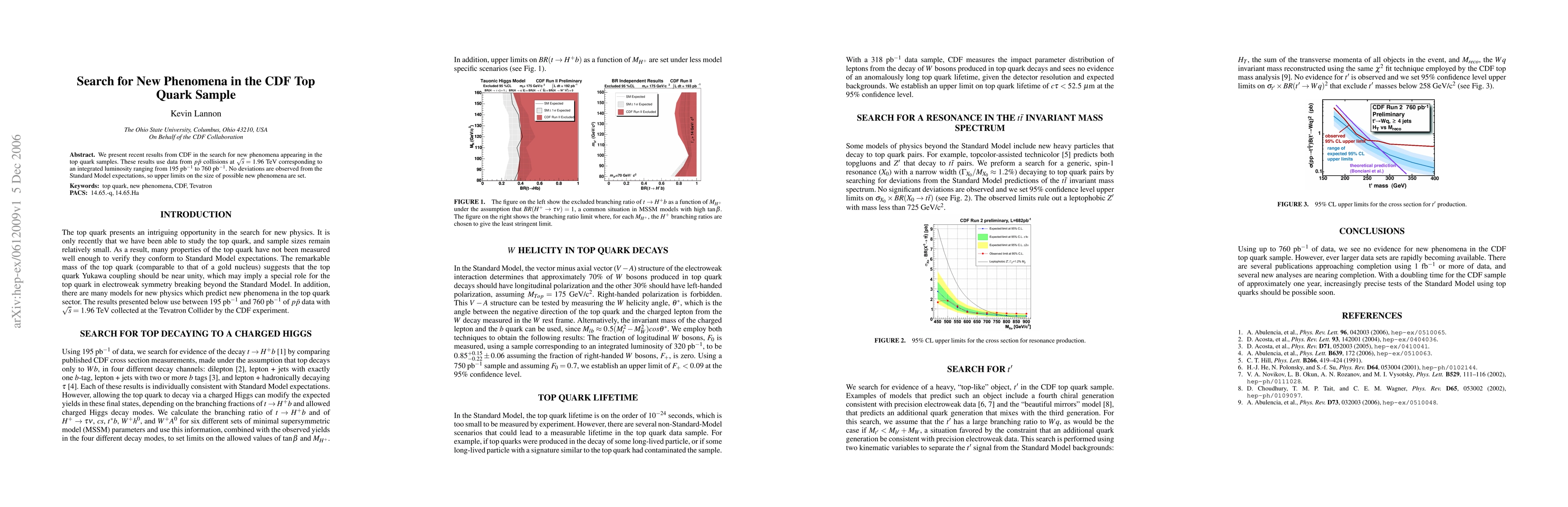 Thumbnail for Search for New Phenomena in the CDF Top Quark Sample