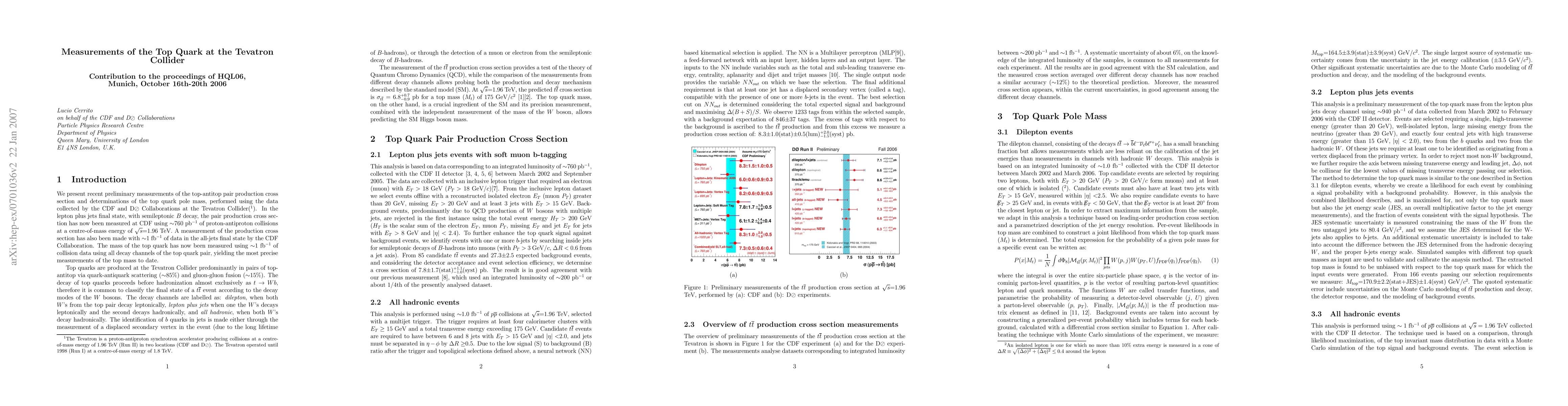 Thumbnail for Measurements of the Top Quark at the Tevatron Collider