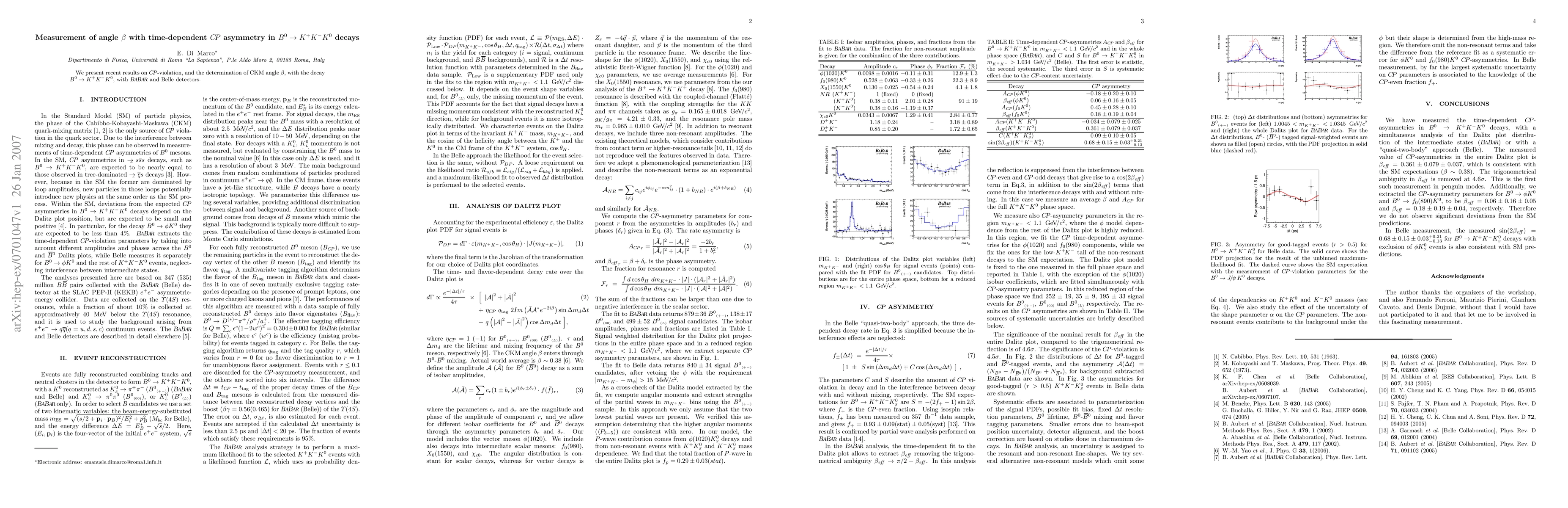 Thumbnail for Measurement of angle beta with time-dependent CP asymmetry in B0->K+K-K0
  decays