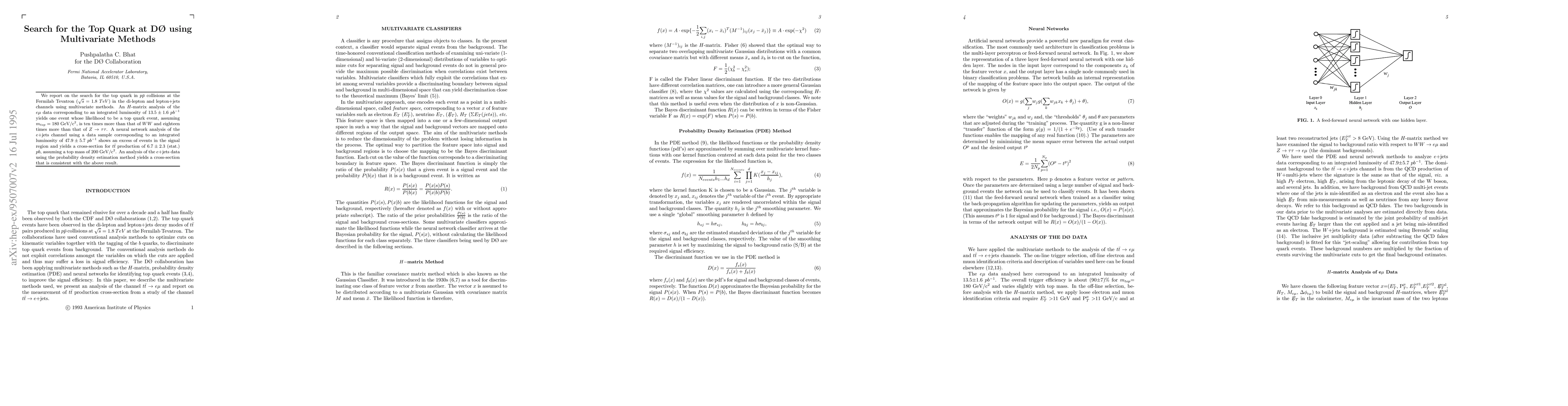 Thumbnail for Search for the Top Quark at D0 using Multivariate Methods