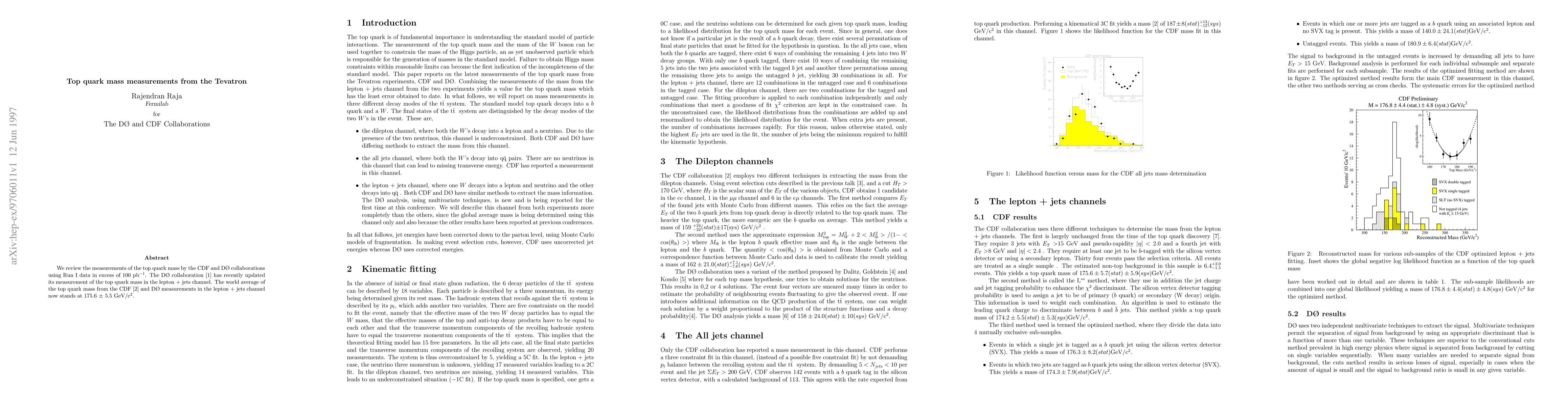 Thumbnail for Top quark mass measurements from the Tevatron