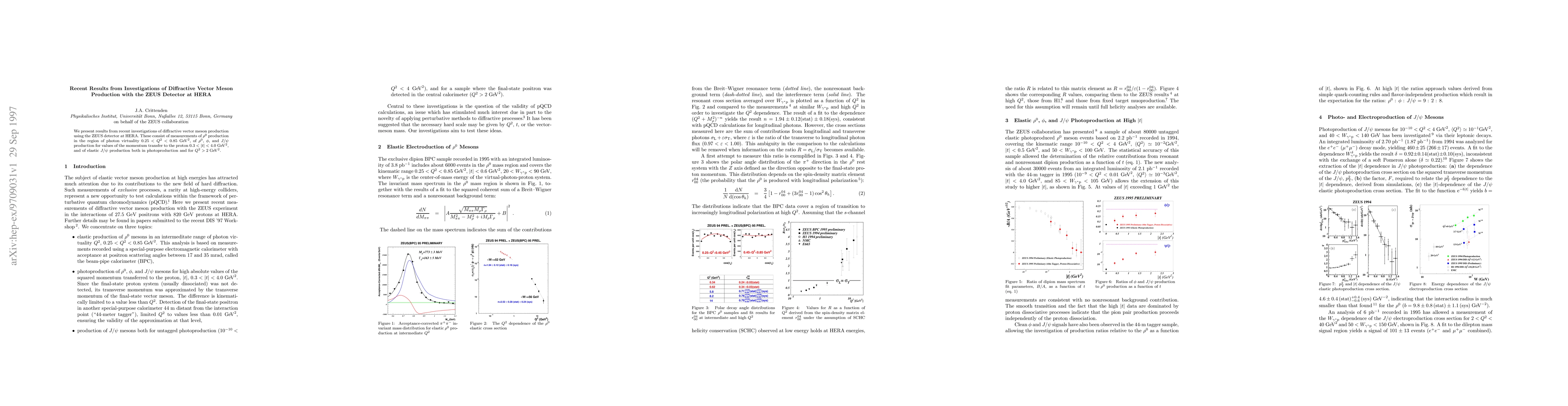 Thumbnail for Recent Results from Investigations of Diffractive Vector Meson
  Production with the ZEUS Detector at HERA