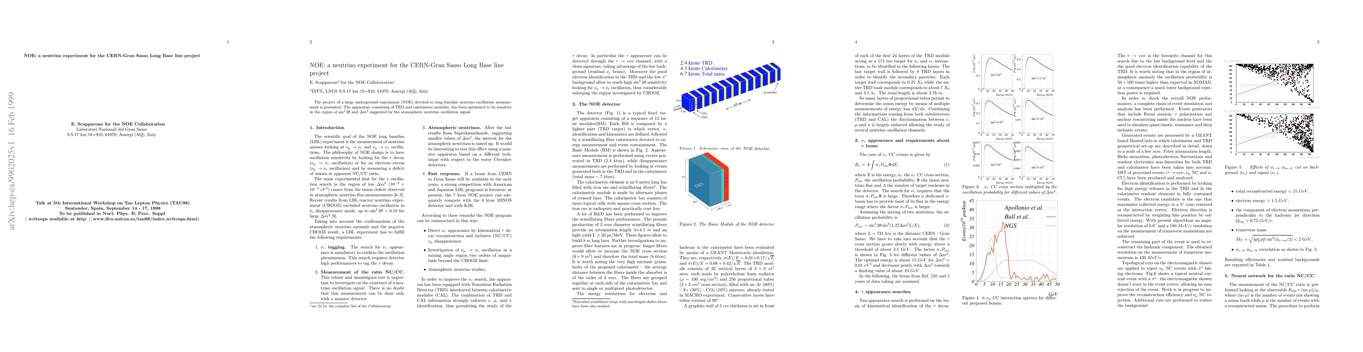 Thumbnail for NOE: a neutrino experiment for the CERN-Gran Sasso Long Base line
  project