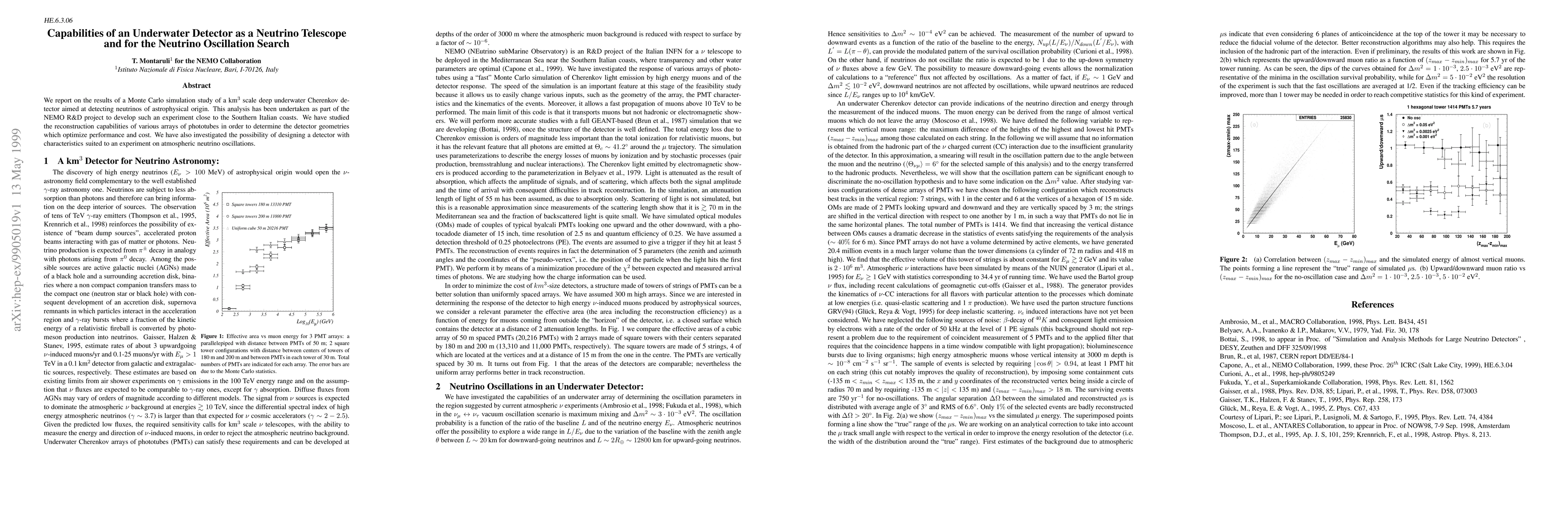 Thumbnail for Capabilities of an Underwater Detector as a Neutrino Telescope and for
  the Neutrino Oscillation Search