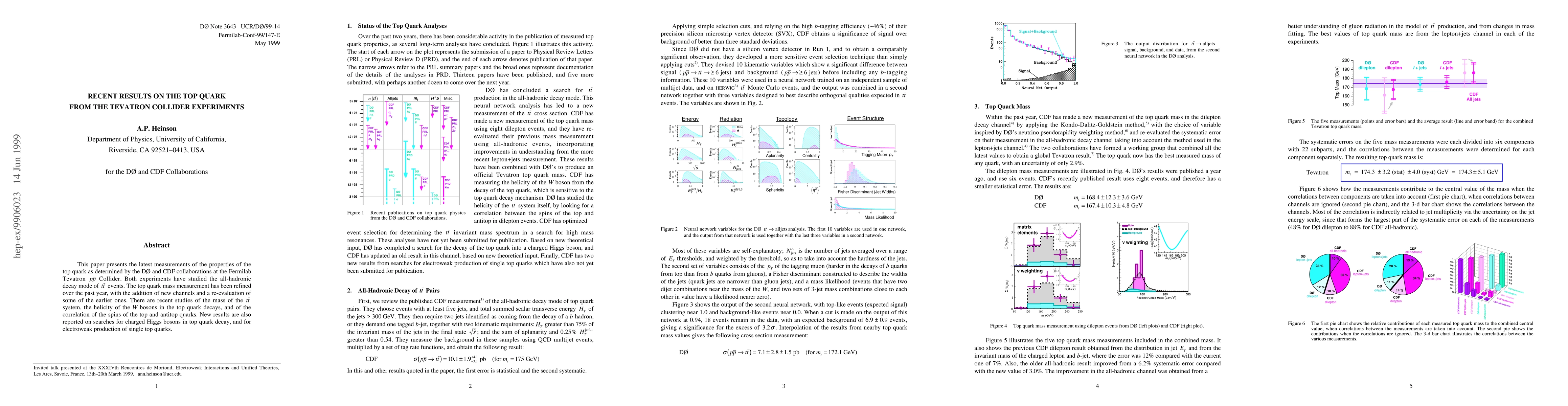 Thumbnail for Recent Results on the Top Quark from the Tevatron Collider Experiments