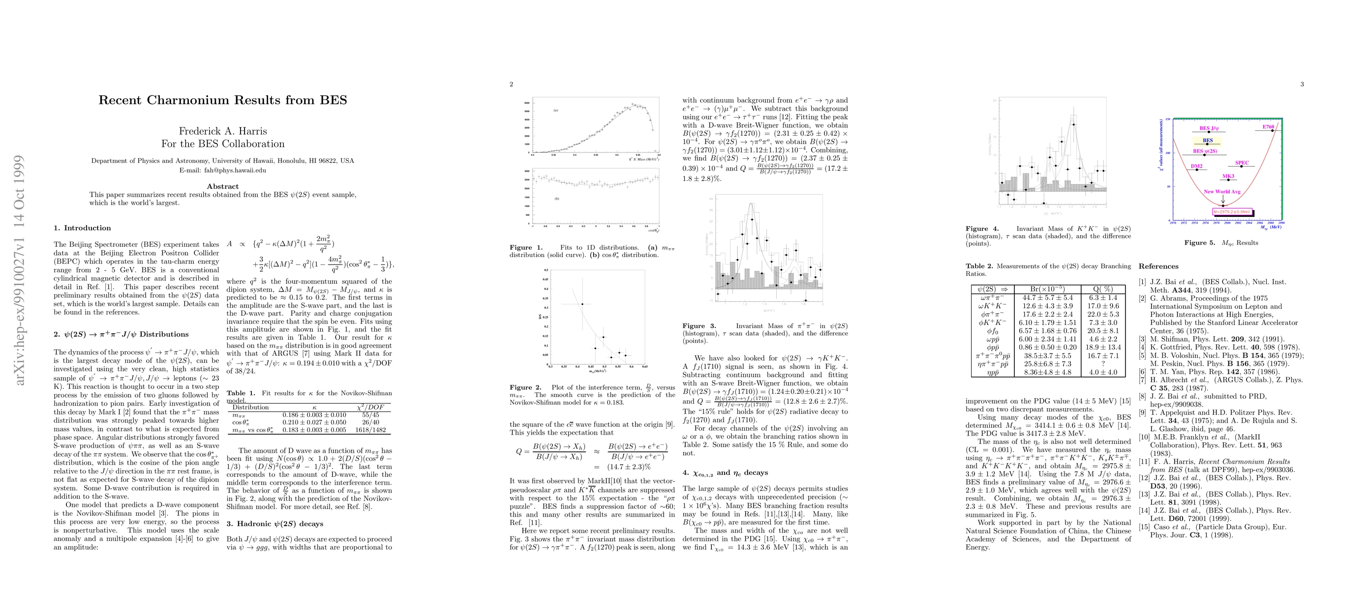 Thumbnail for Recent Charmonium Results from BES