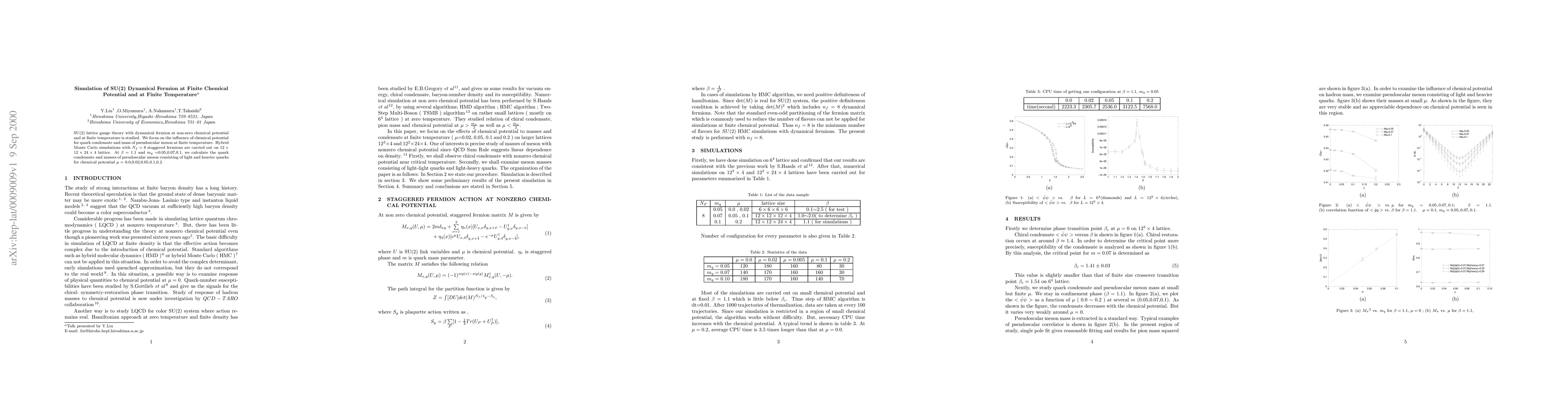 Thumbnail for Simulation of SU(2) Dynamical Fermion at Finite Chemical Potential and
  at Finite Temperature