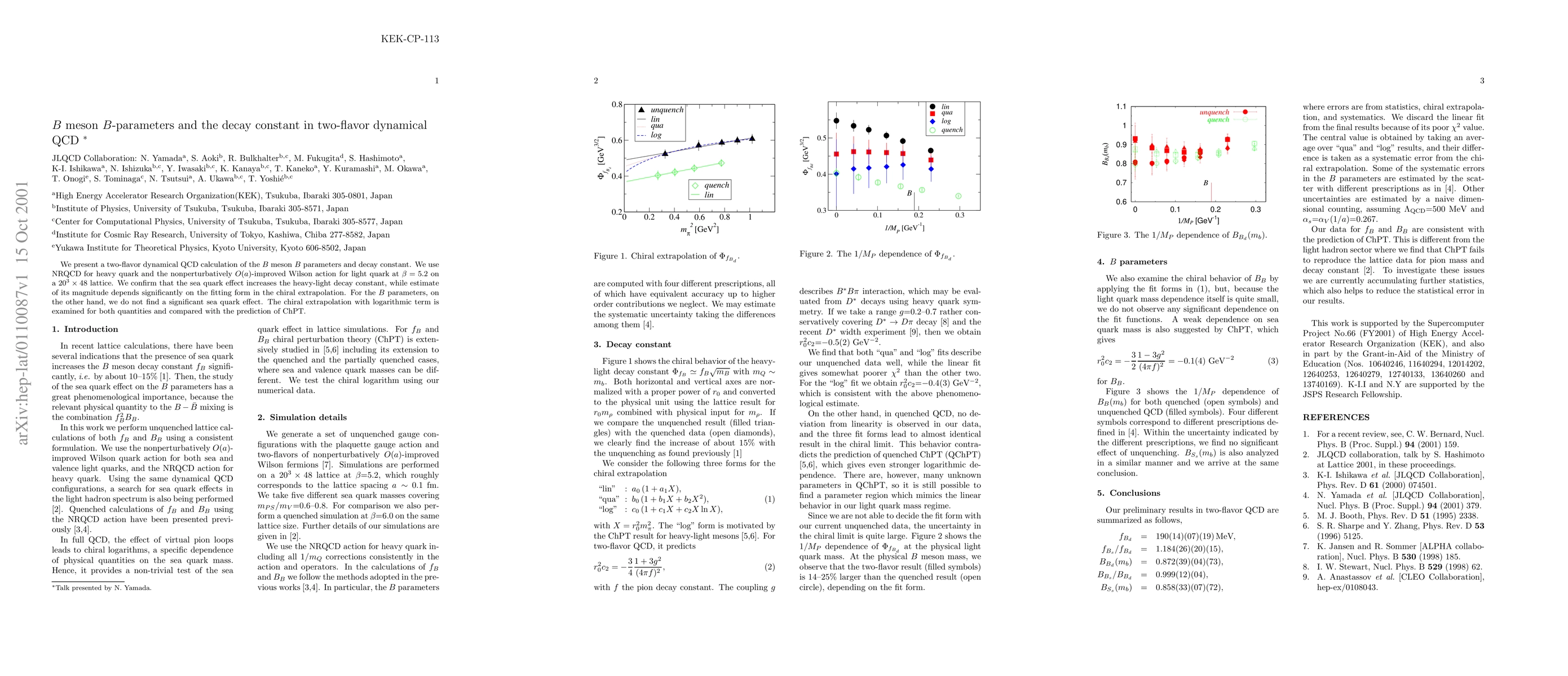 Thumbnail for B meson B-parameters and the decay constant in two-flavor dynamical QCD