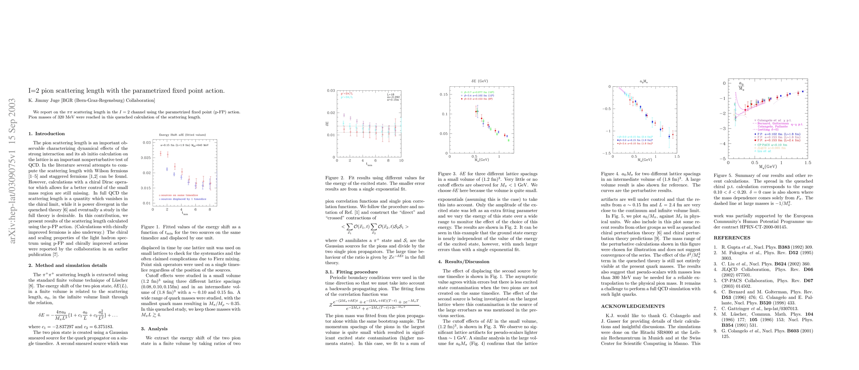 Thumbnail for I=2 pion scattering length with the parametrized fixed point action