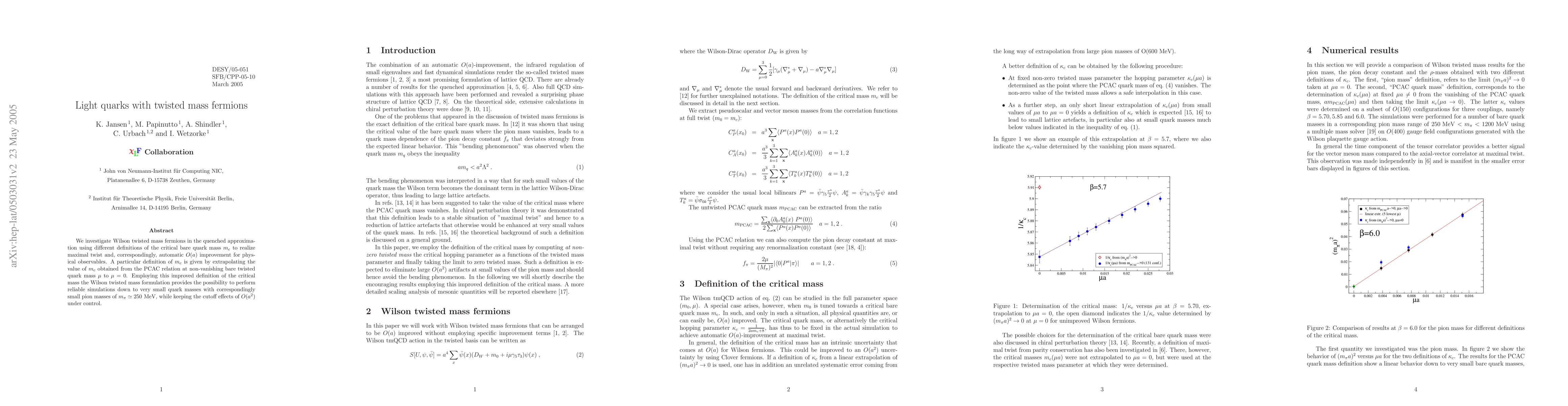 Thumbnail for Light quarks with twisted mass fermions