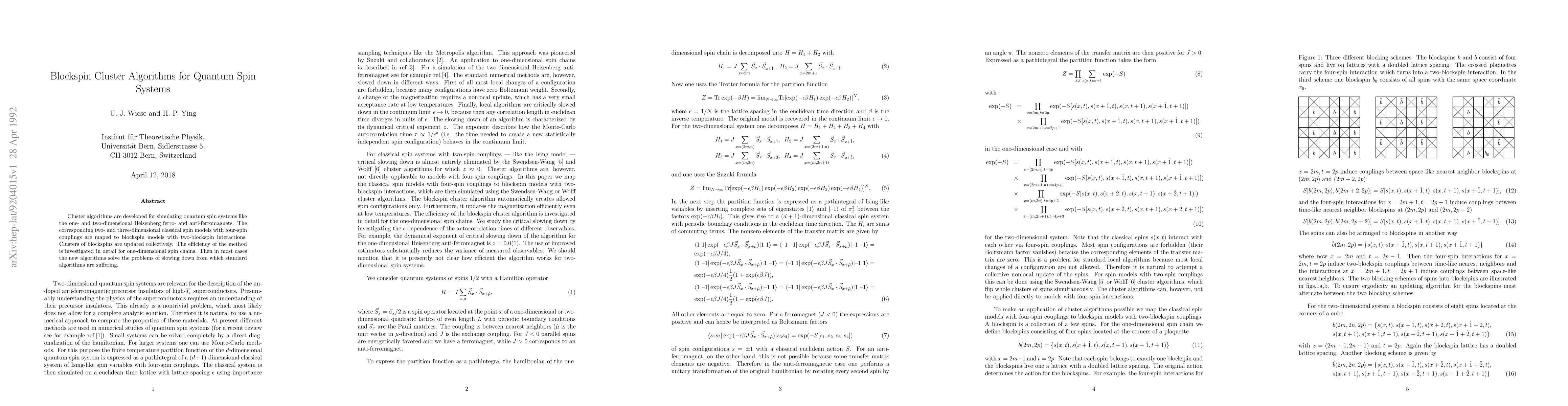 Thumbnail for Blockspin Cluster Algorithms for Quantum Spin Systems