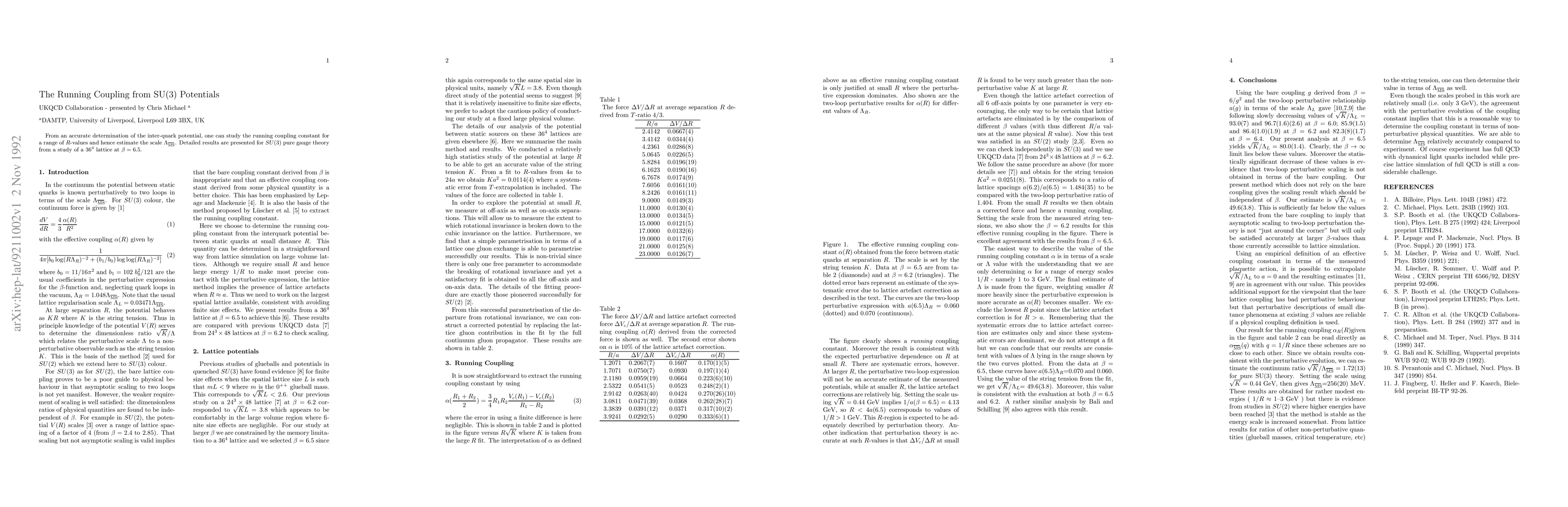 Thumbnail for The Running Coupling from SU(3) Potentials