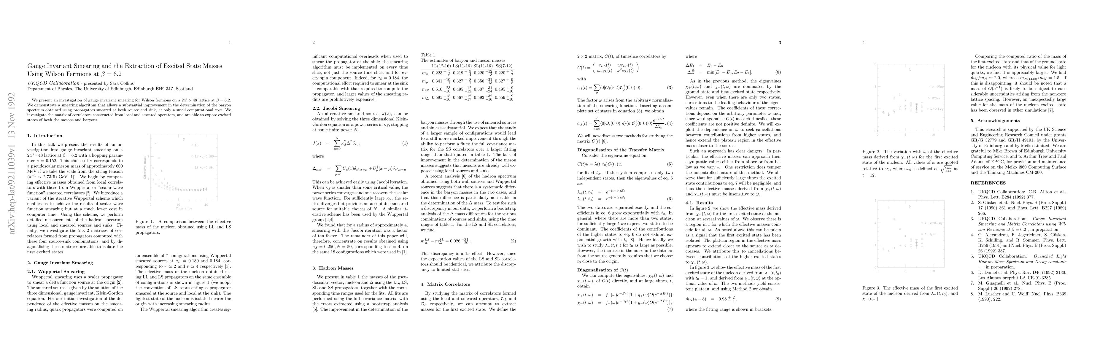 Thumbnail for Gauge Invariant Smearing and Matrix Correlators using Wilson Fermions at
  beta=6.2