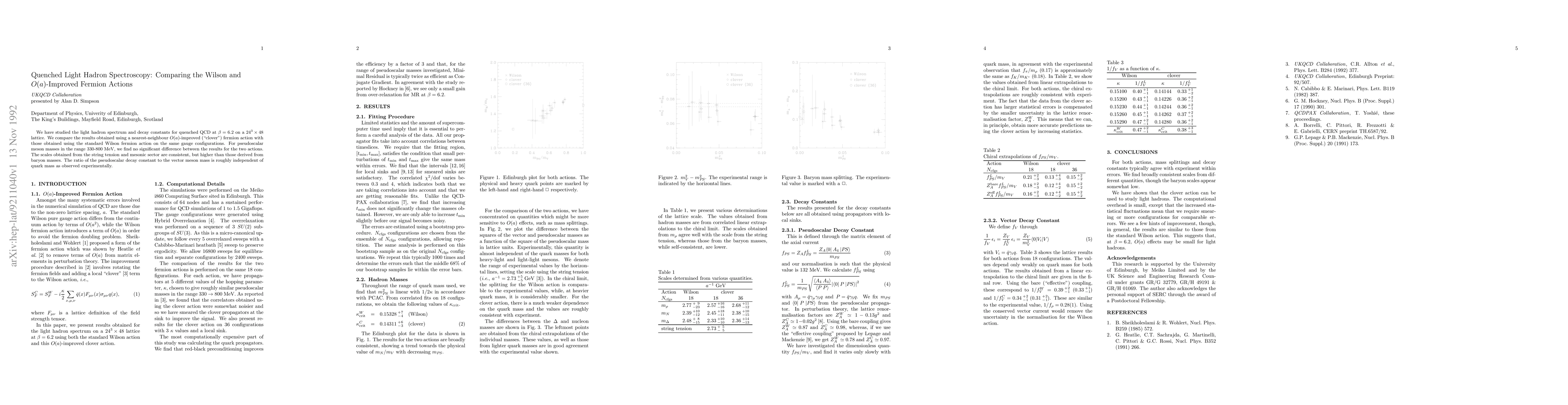 Thumbnail for Quenched Light Hadron Spectroscopy: Comparing the Wilson and
  O(a)-Improved Fermion Actions